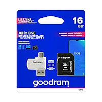 Goodram All in One - карта памяти microSD 16 ГБ класса 10 + адаптер + OTG-ридер