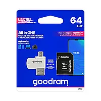Goodram All in One M1A4 - карта памяти microSD 64 ГБ 100 МБ / s class 10 + адаптер + OTG ридер