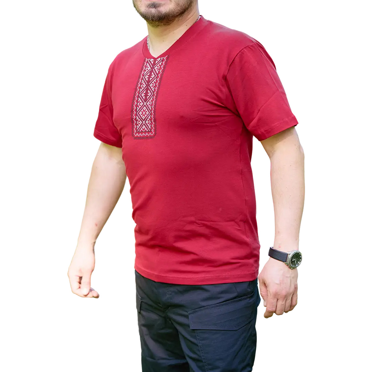 Футболка вишиванка чоловіча Brotherhood Tactical червоний, фото 1