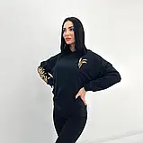 Жіноче демісезонне худо з капюшоном із трикотажу двонитки чорного кольору, фото 3