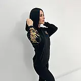 Жіноче демісезонне худо з капюшоном із трикотажу двонитки чорного кольору, фото 5