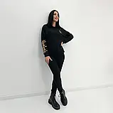 Жіноче демісезонне худо з капюшоном із трикотажу двонитки чорного кольору, фото 7