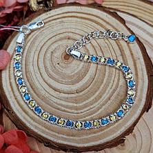 Жіночий патріотичний срібний браслет 925° проби "Арабський Бісмарк" з жовто-блакитним камінням., фото 3