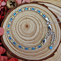 Жіночий патріотичний срібний браслет 925° проби "Арабський Бісмарк" з жовто-блакитним камінням., фото 4