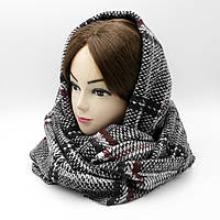 Хомут серый женский вязаный на осень/зиму, шарф труба в клетку осенний/зимний, серый шарф из шерсти