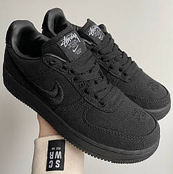 Жіночі кросівки Nike Air Force 1 x Stussy Black кеди демісезонні весна-осінь чорні. Живе фото