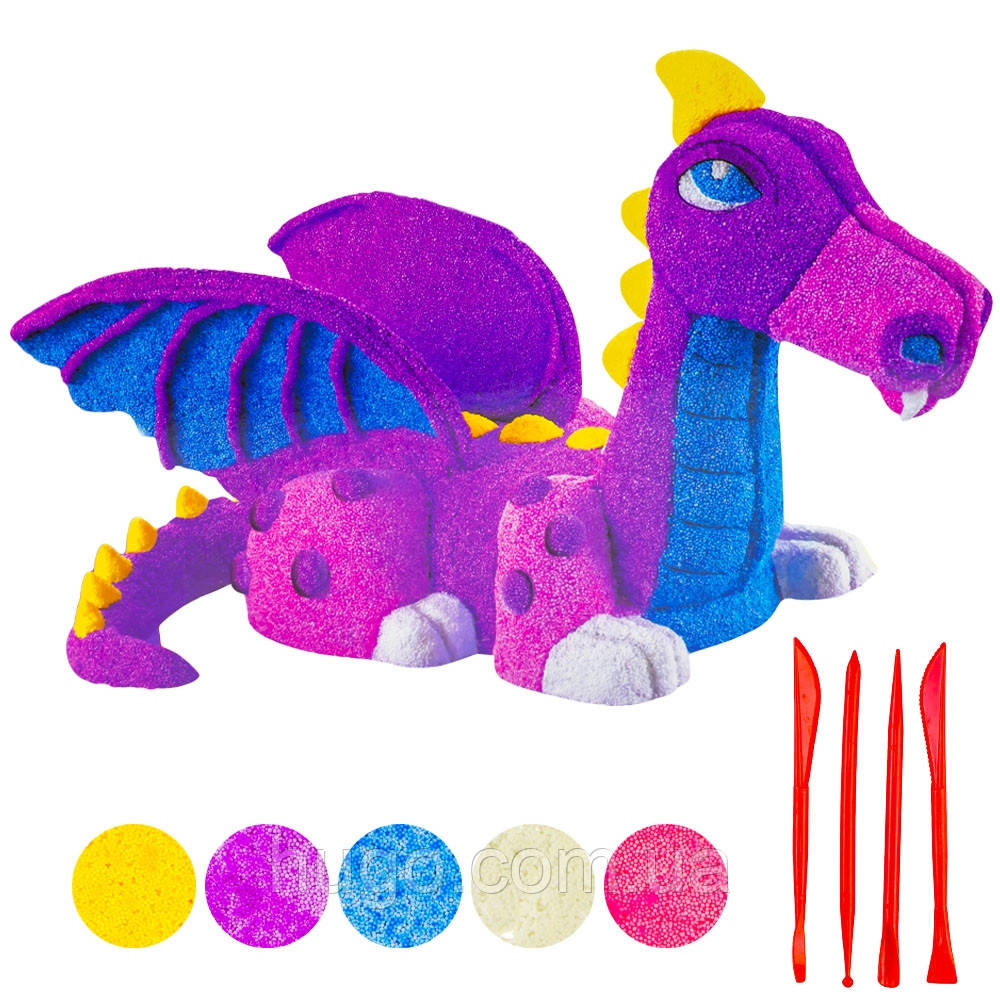 Набір для дитячої творчості "Дракон" PEARL CLAY 808-30 / Дитячий кульковий кінетичний пластилін для ліплення