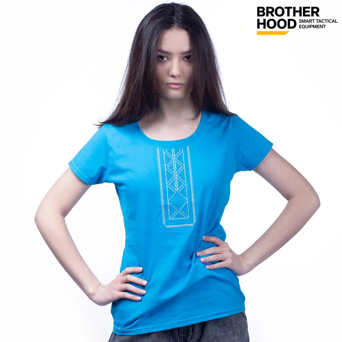 Футболка вишиванка жіноча Brotherhood F блакитний, фото 1