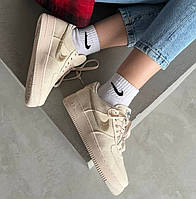 Жіночі кросівки Nike Air Force 1 x Stussy Fossil кеди демісезонні весна-осінь бежеві. Живе фото