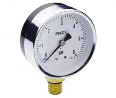 Манометр для вимірювання тиску води KP CZECH, нижнє підключення 1/4, радіальний Ø63 мм 0-6 BAR