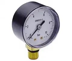 Манометр для вимірювання тиску води KP CZECH, нижнє підключення 1/4, радіальний Ø50 мм 0-10 BAR