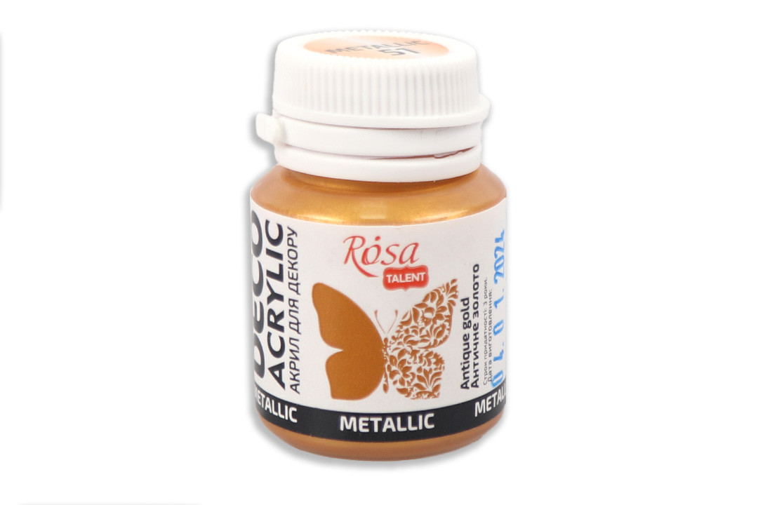 Акрил для декору, Античне золото 51, металік, 20 мл, ROSA ТАLENT, фото 1