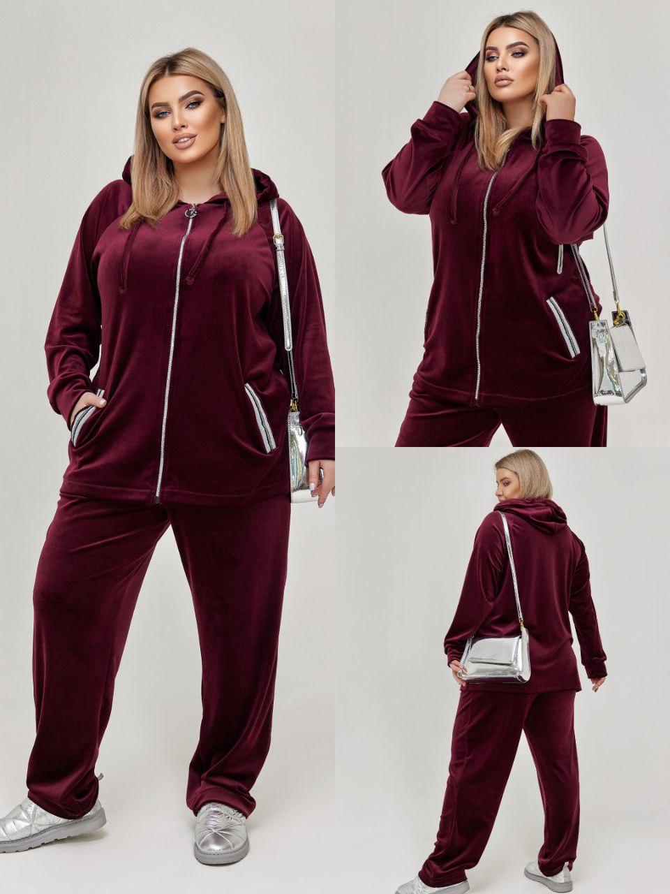Велюровый спортивный костюм женский с ровными брюками супер больших размеров 58 60 62 64 66 68 - фото 1 - id-p1112592243