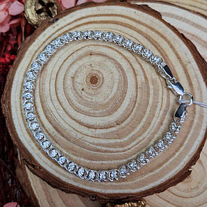 Жіночий срібний браслет 925° проби "Арабський Бісмарк" 16,5 см * 4 мм з білим камінням і без чорніння, фото 2