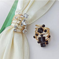 Шикарное элегантное пружинное кольцо со стразами камнями черное и белое длинное с кристаллами