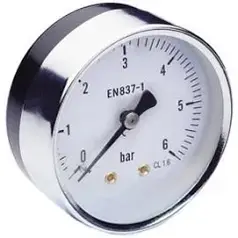Манометр для вимірювання тиску води KP CZECH, заднє підключення 1/4, аксіальний Ø63 мм 0-6 BAR