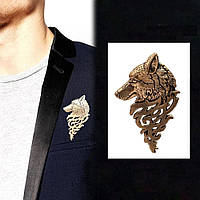 Чоловіча брошка WOLF шпилька у вигляді голови вовка вінтажний