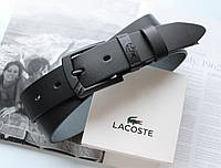 Кожаный мужской ремень с черной пряжкой Lacoste black