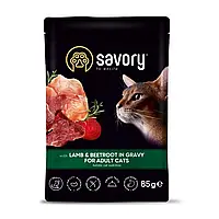 Влажный корм для взрослых кошек Savory 22шт*85 г - ягненок и свекла