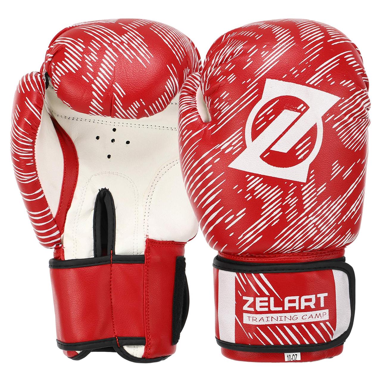 Рукавиці боксерські на липучці Zelart Fight Gear 5018 12 унції Red-White