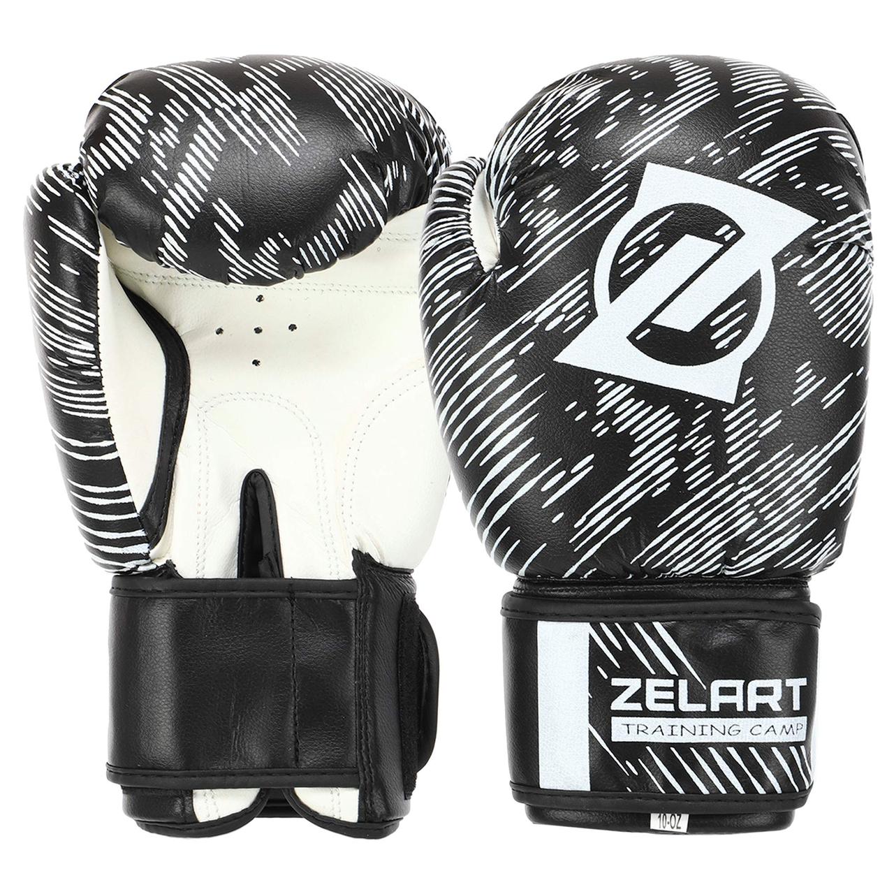 Рукавиці боксерські на липучці Zelart Fight Gear 5018 4 унції Black-White