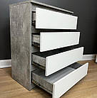 Сірий Комод з білим фасадом без ручок на 4 шухляди для речей, фото 2