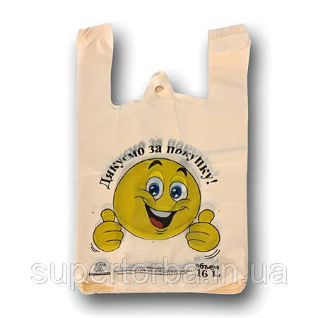 Пакет поліетиленовий майка з малюнком розмір 30х50 "Смайлик" 18 мкр 250 шт/уп., фото 1