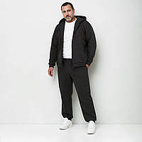 Теплый спортивный костюм мужской Батал, комплект на флисе кофта на молнии+штаны черный Chicago Большие размеры
