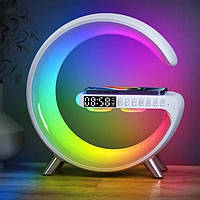 Настольная смарт лампа часы с Bluetooth колонкой G-Smart RGB G1166 15W Light Sound с беспроводной зарядкой