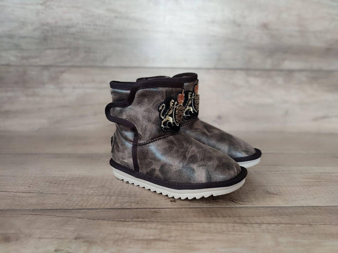СКИДКА 33 р UGG угги детские кожаные коричневые серые ботинки сапожки для мальчика для девочки эко кожа, фото 1