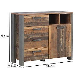 Комод з шухлядами та дверцятами Clif 106.7 см старе дерево вінтаж та бетон темно-сірий у кімнату підлітка