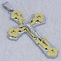 Крестик двухцветный золото и серебро из нержавеющей стали Иисус Христос Stainless Steel размер 60 х 40 мм