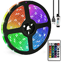 Светодиодная RGB лента от USB с пультом 5050, 5м / Подсветка для мебели / Гибкая лента для дома