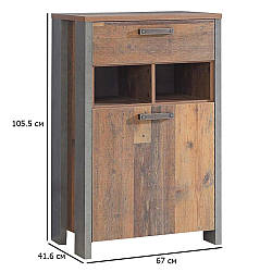 Висока тумба в передпокій Clif 67 см старе дерево вінтаж і бетон темно-сірий у стилі лофт