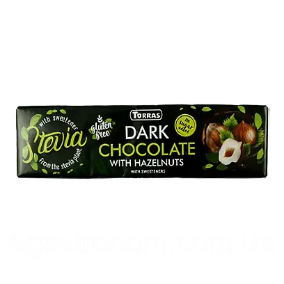 Шоколад чорний з фундуком (без цукру) Торрас Torras stevia dark hazelnuts 300g