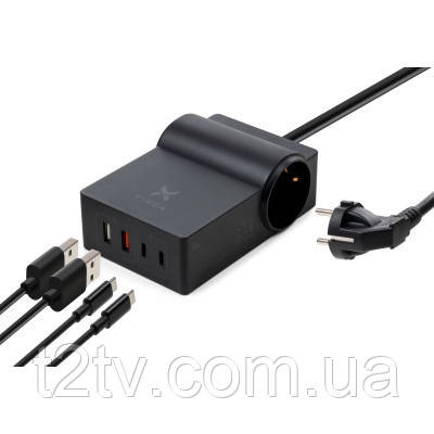 Зарядний пристрій Vinga 65W PD/QC 2xUSB-C+2xUSB-A+2xSchukoF 1.5m CEE7/7 (VCHG2OAC65)