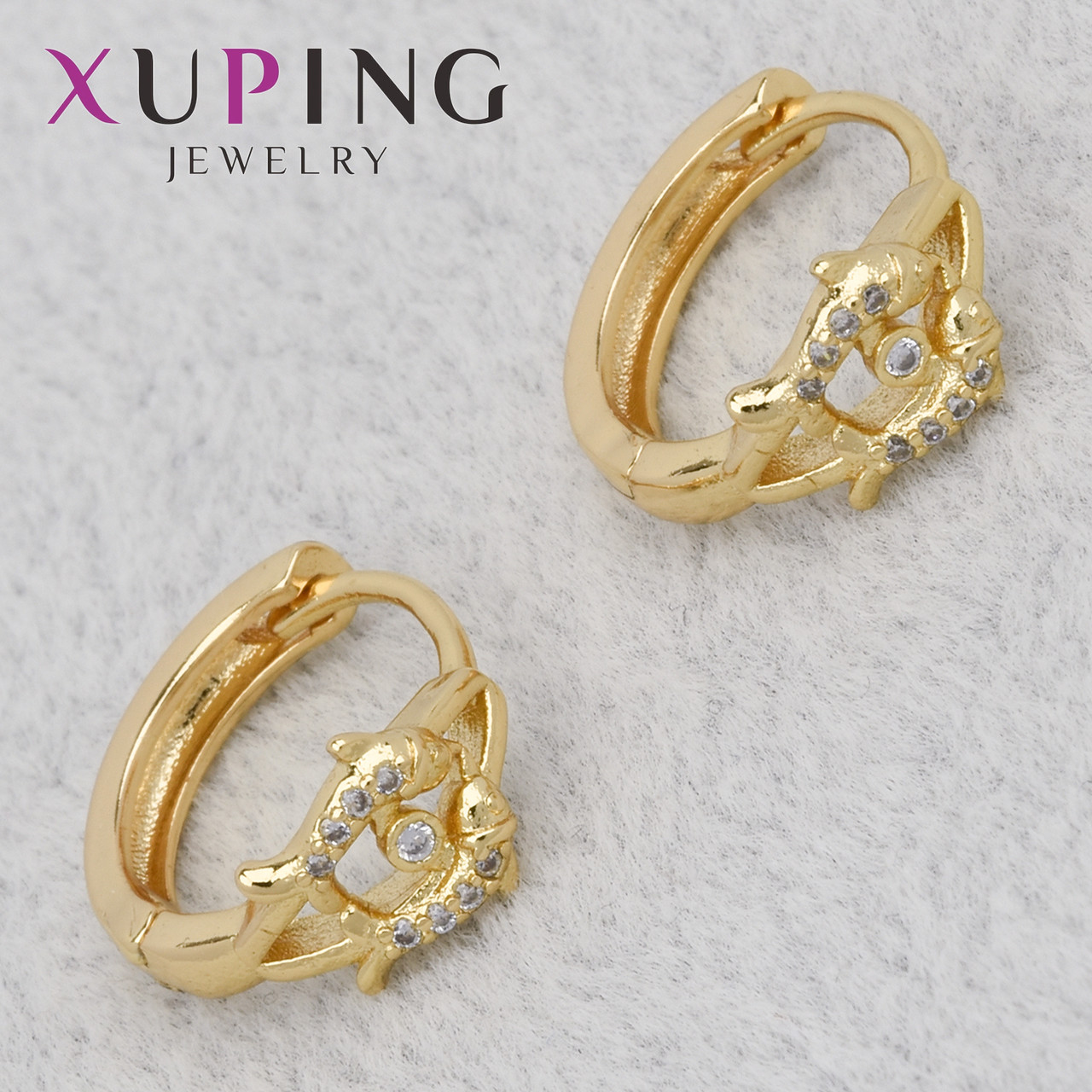 Серёжки женские золотистого цвета Xuping Jewelry 18K кольцо конго дельфинчики со стразами диаметр 15 мм