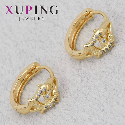 Серёжки женские золотистого цвета Xuping Jewelry 18K кольцо конго дельфинчики со стразами диаметр 15 мм, фото 1