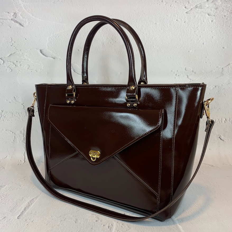 Сумка жіноча "Бона" натуральна шкіра, шоколадний глянець, фото 1