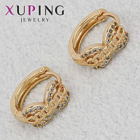 Серёжки женские золотистого цвета Xuping Jewelry 18K кольцо конго с узорами и стразами диаметр 15 мм