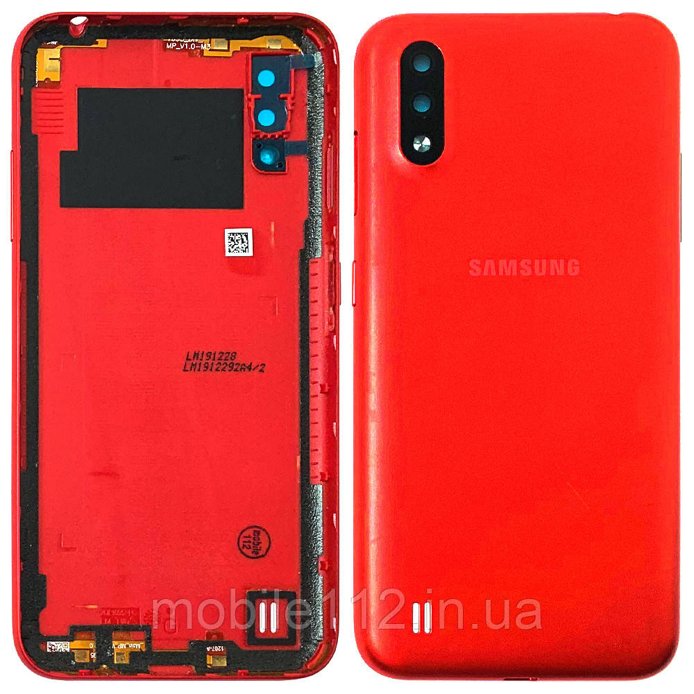 Задня кришка Samsung Galaxy A01 A015F (червона оригінал Китай зі склом камери)