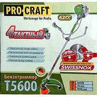 Бензокоса Procraft T5600 (4-тактний двигун, волосінь + 3 ножі: 3T, 8Т, 40Т)