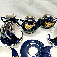 Сервиз чайный "Кобальт" Довбыш фарфор состоит из 15 предметов на 6 персон рисунок золото.