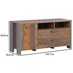 Тумба під телевізор на ніжках Clif 141.7 см старе дерево вінтаж та бетон темно-сірий у кімнату