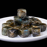 Лабрадорит, кубик 2*2 см, натуральный обработанный серый минерал, вес 15-20 грамм