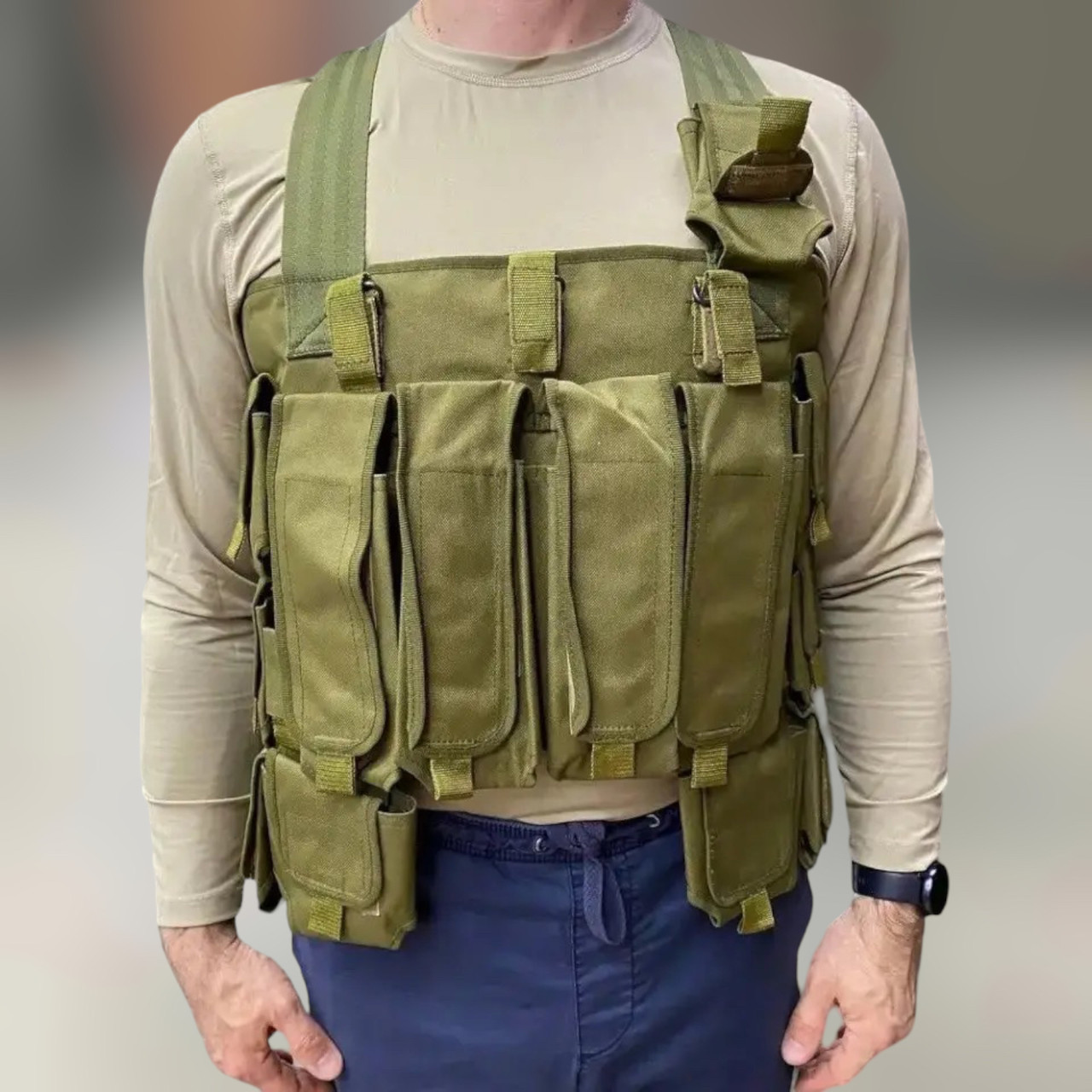 РПС / розгрузка-ліфчик з 15 підсумками, колір Олива, жилет розвантажувальний, ремінно-плечова система для військових, фото 1