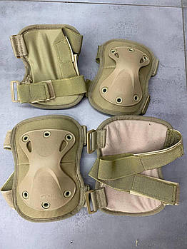 Комплект: наколінники і налокітники тактичні, тип 1 (до 100 кілограмів), захисні для військових, колір Койот