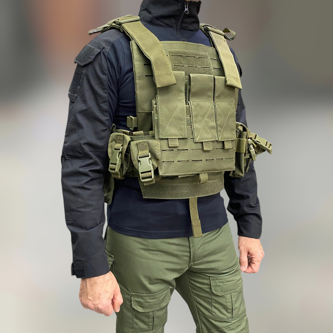 Плитоноска з підсумками - 8 шт, темна Олива, зразка НАТО, із системою Molle, plate carrier molle placard, фото 1