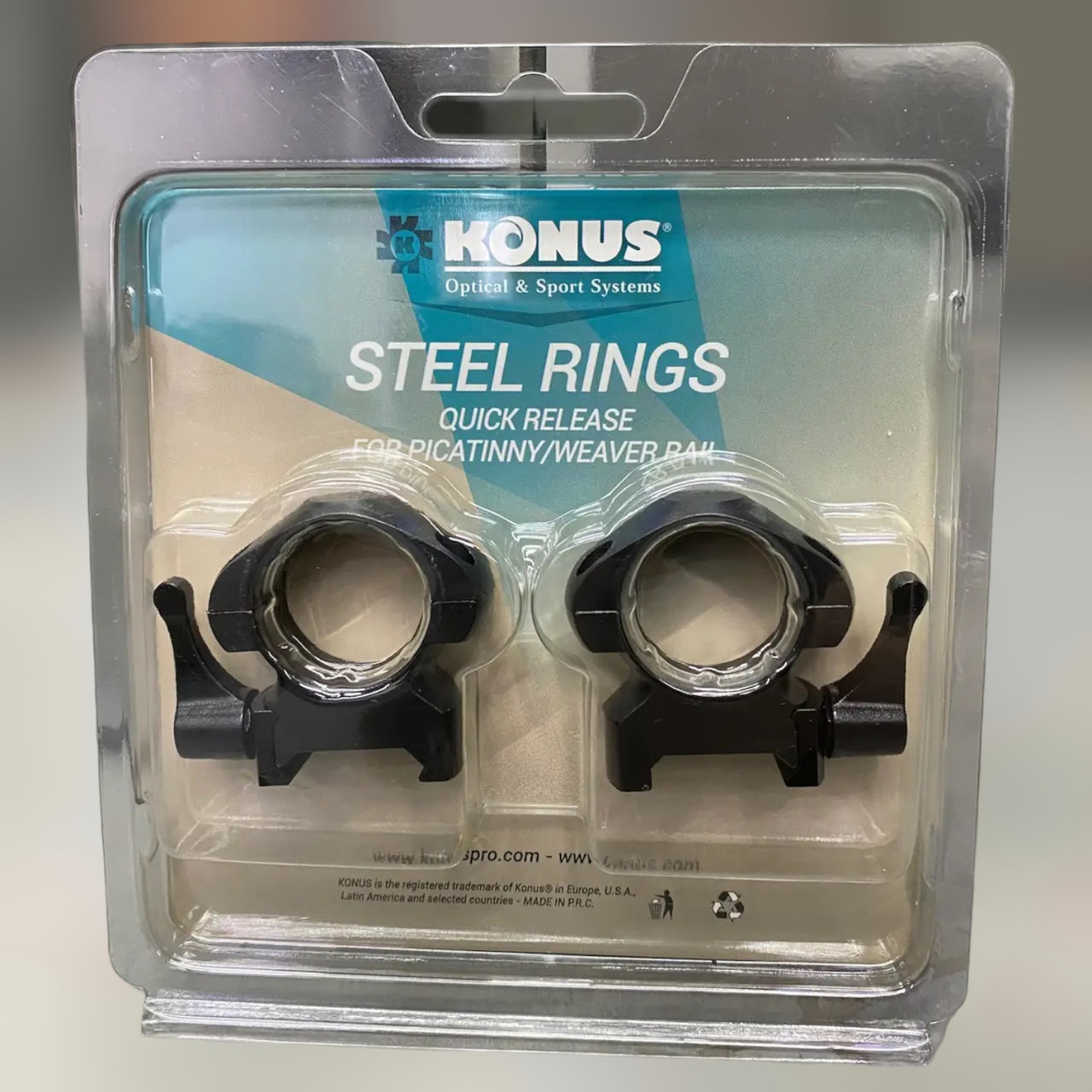 Кріплення для прицілу KONUS STEEL-QR – швидкознімні кільця 25.4 мм, високі, на планку Пікатінні/Вівера, фото 1