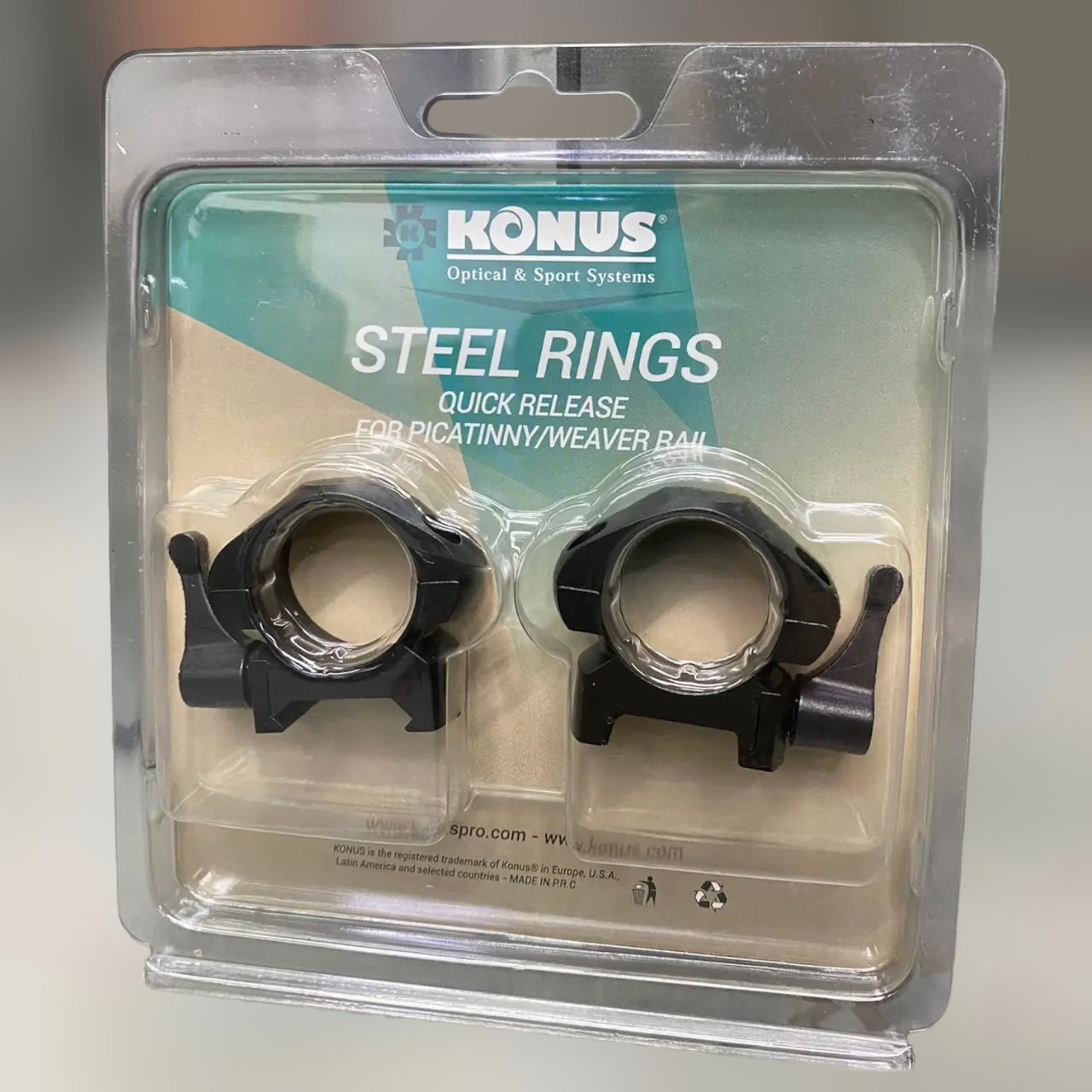 Кріплення для прицілу KONUS STEEL-QR Кільця швидкознімні 25.4 мм (низькі) на планку Пікатінні/Вівера, фото 1